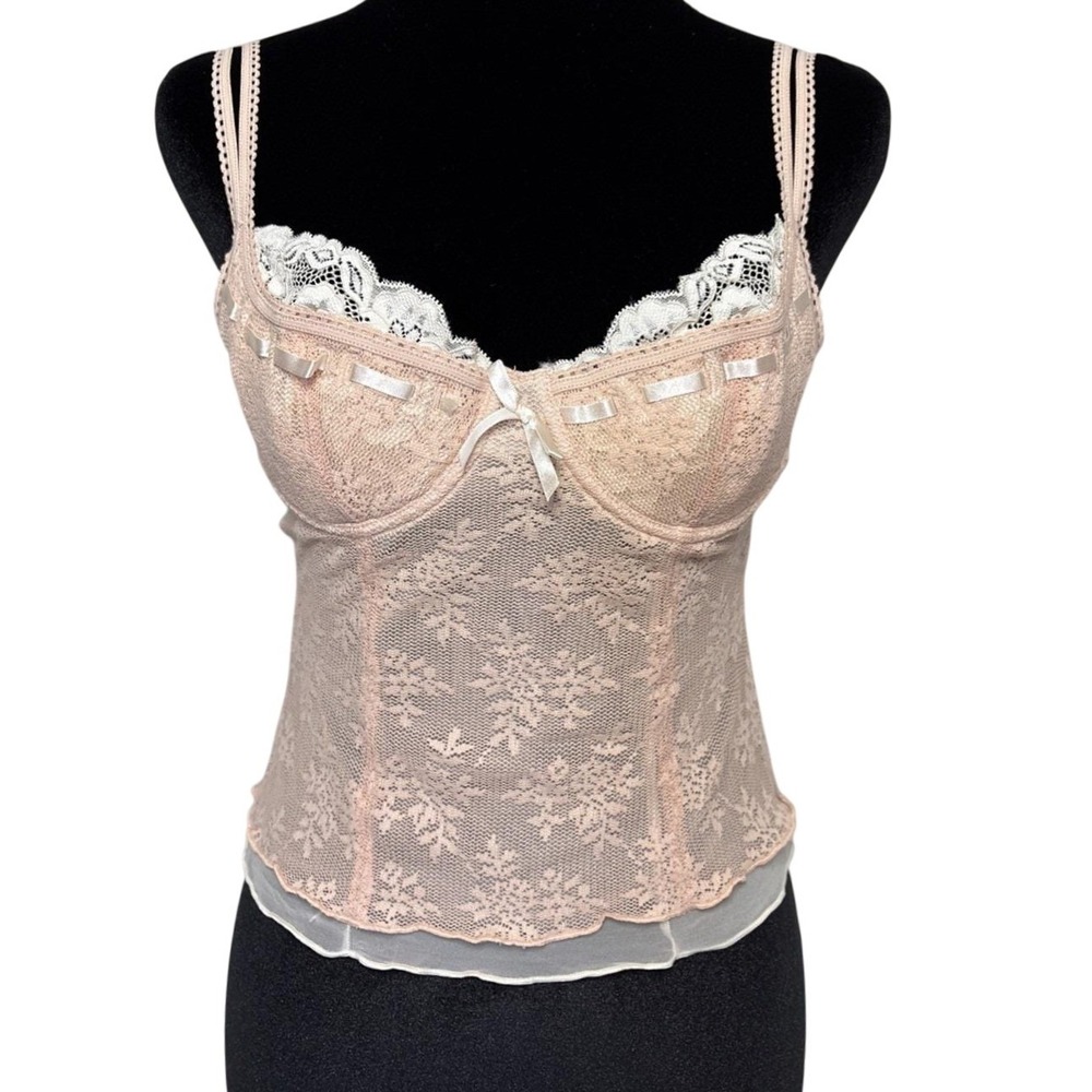 VTG Victoria's Secret 2003 Lace Bustier Cami Corset 34B Peach Pink Y2K Coquette